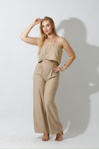 Wide Leg Jumpsuit - Beige