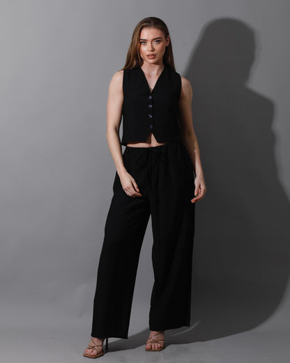 Cropped Vest Set - Black