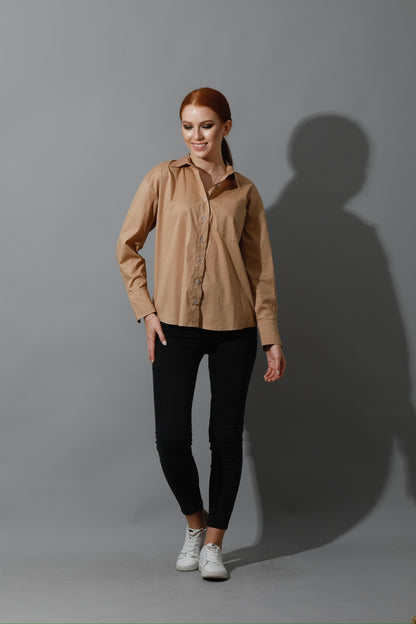 Back Slit Shirt - Beige
