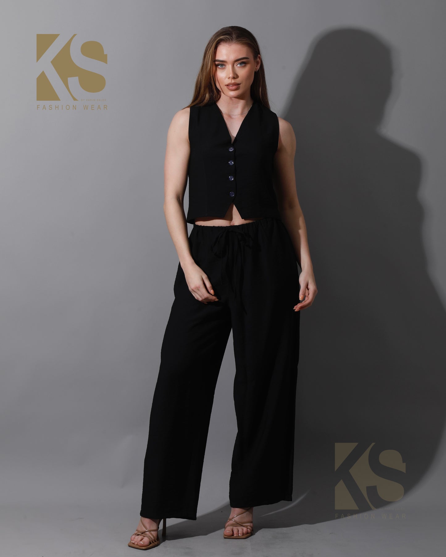 Cropped Vest Set - Black