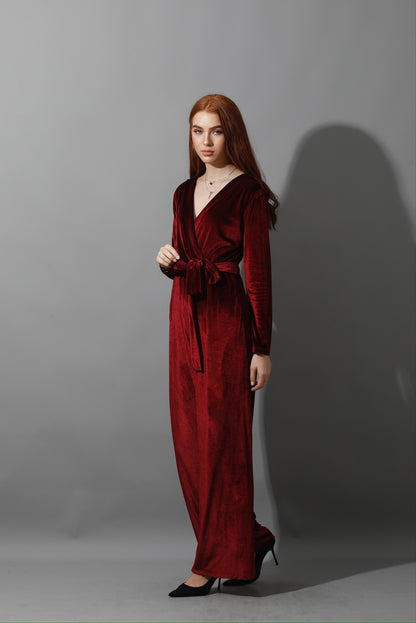 Wrapped wide leg Jumpsuit- Maroon