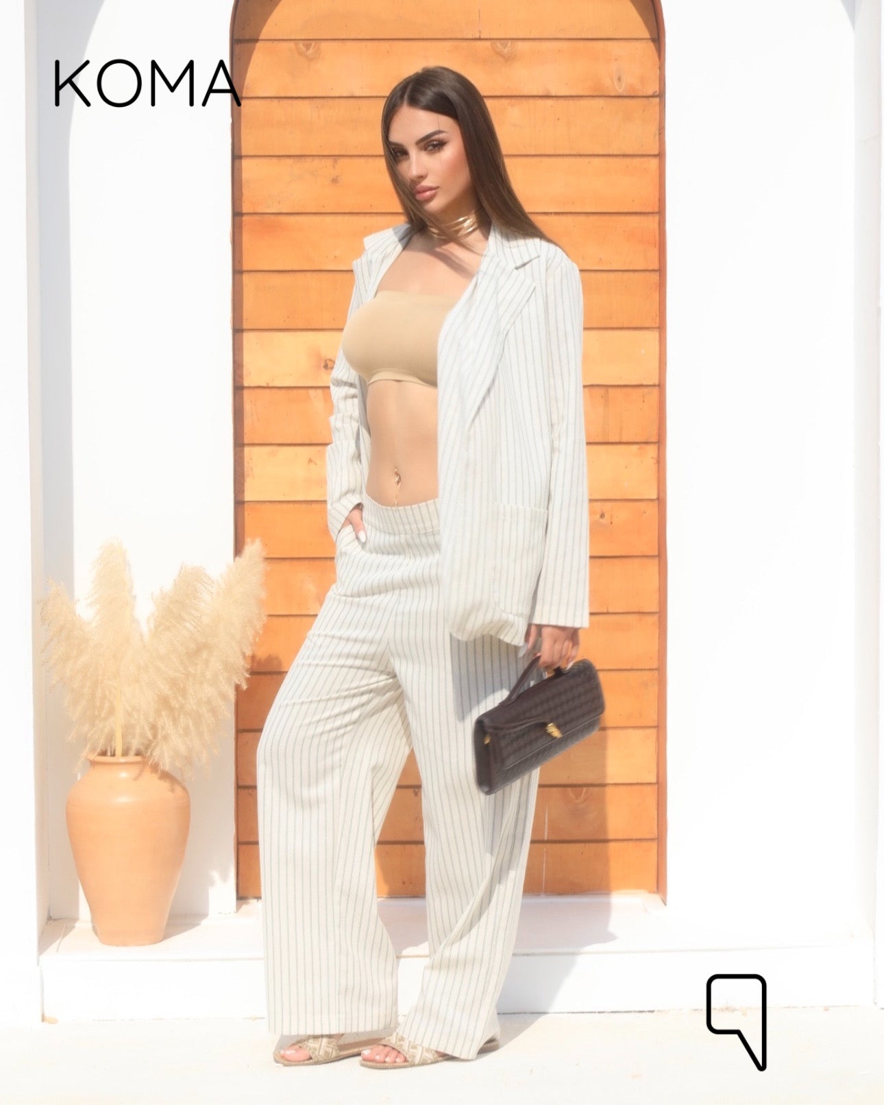 Candice Stripped Light Suit - Olive