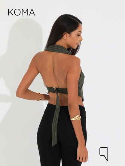 Beccy Backless Formal Vest - Stripped Olive