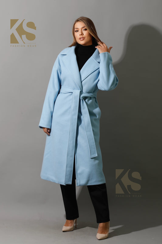 Oversized Wrapped Coat - Babe Blue