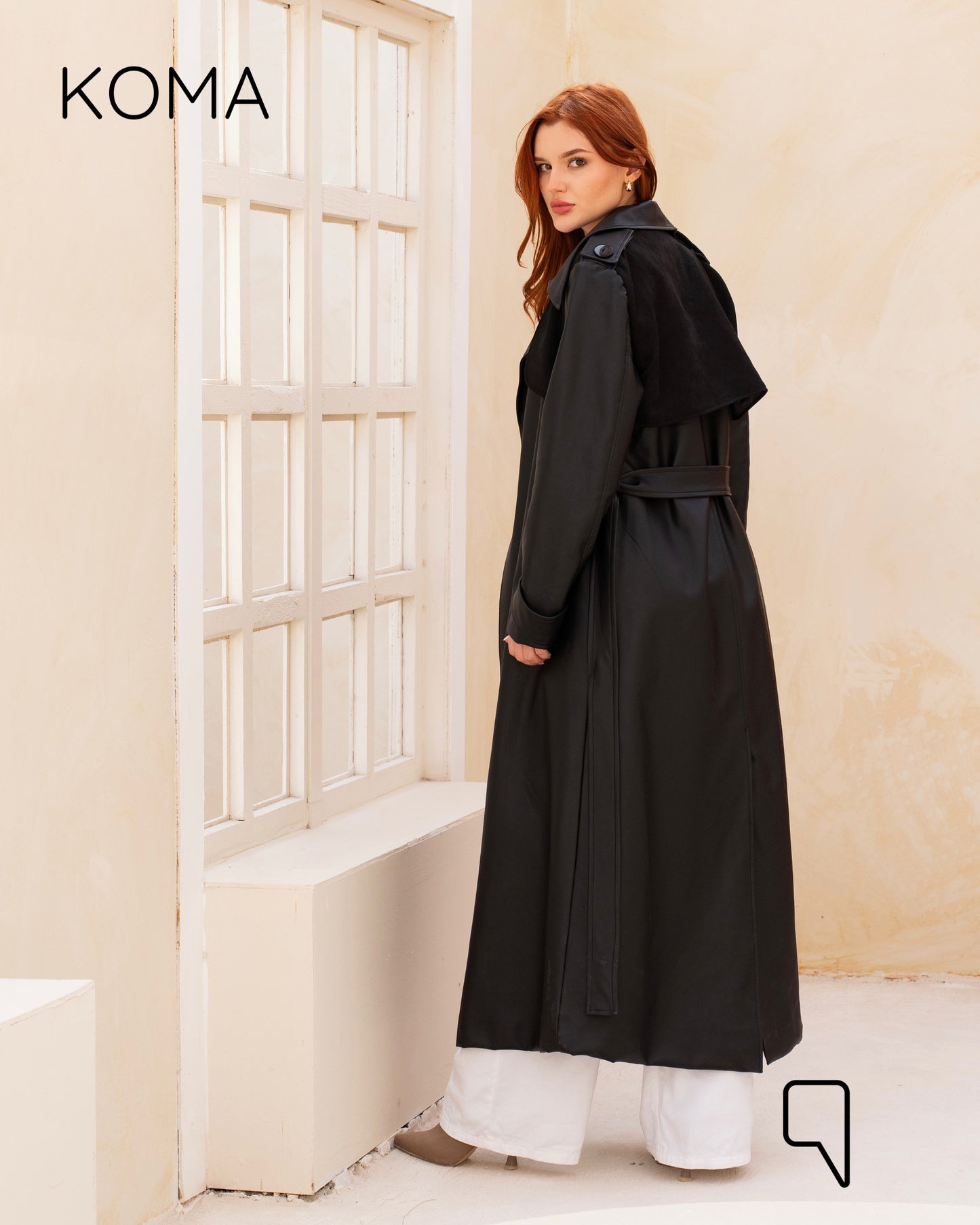 Leather Trench Coat With Suede - Black