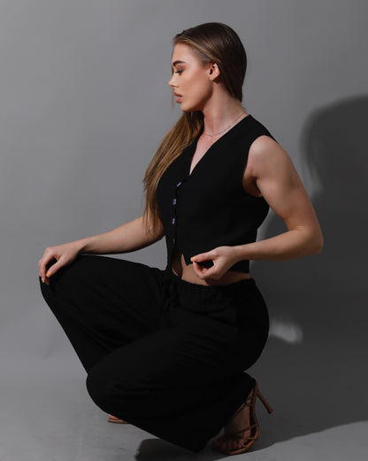 Cropped Vest Set - Black