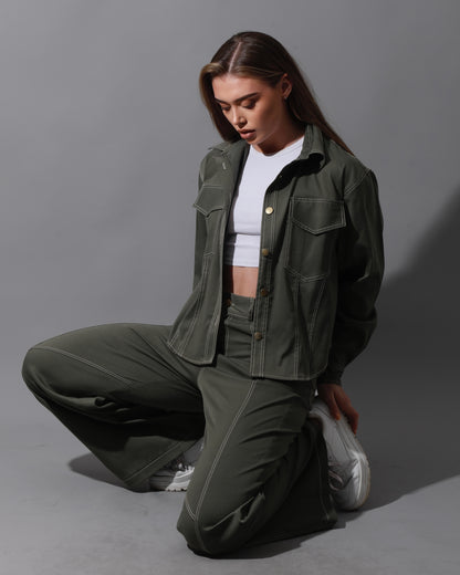 Co-Ord Gabardine Cutout Shirt - Olive