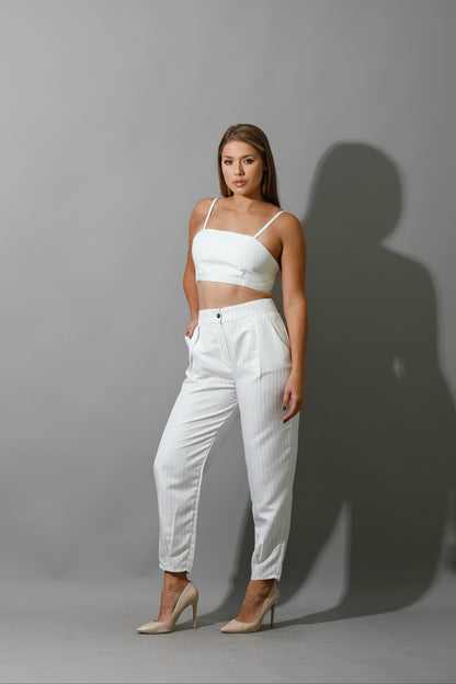Striped Bra Top Co-Ord - White