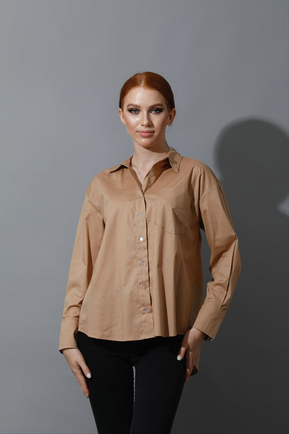 Back Slit Shirt - Beige