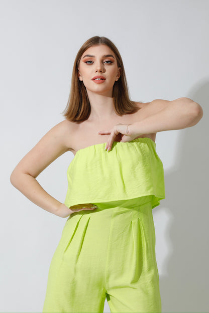 Wide Leg Jumpsuit - Lime Green