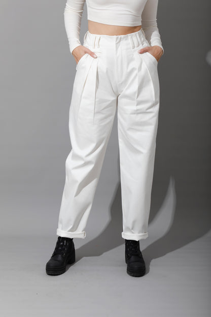High Rise Paper-Bag Pants - OffWhite