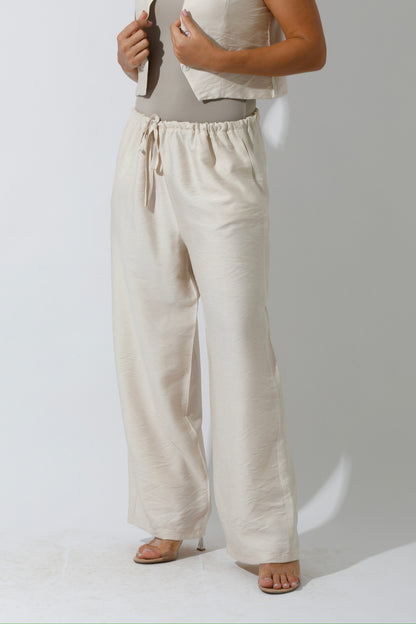 Vest & Lose Tied Pants Set - Beige