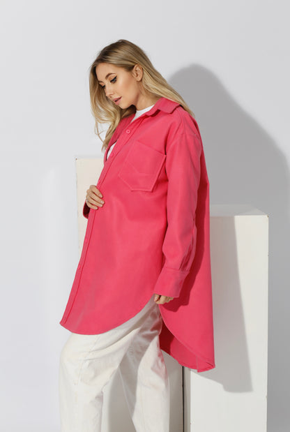 Woolen Oversized Shirt - Barbie Pink