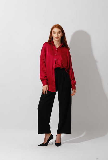 Oversized Satin Blouse - Orchid Purple