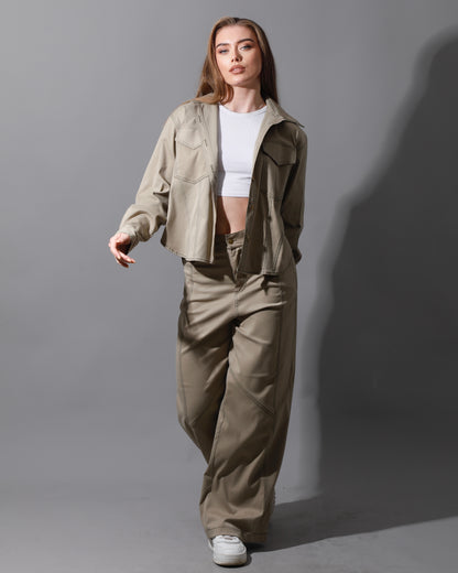 Co-Ord Gabardine Cutout Shirt - Beige
