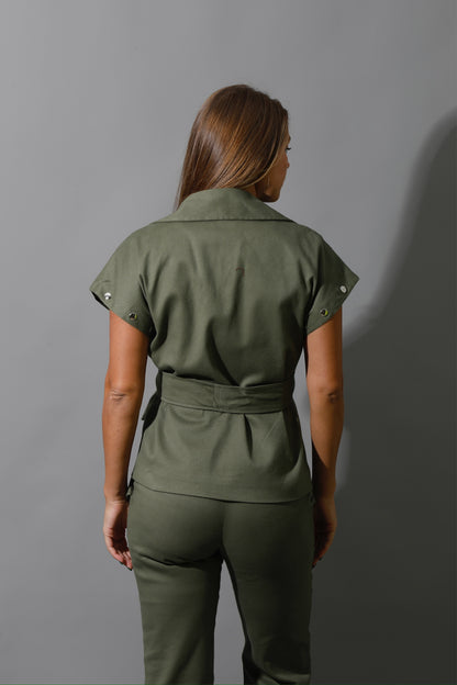 Co-Ord Detached Sleeves Jacket - Olive