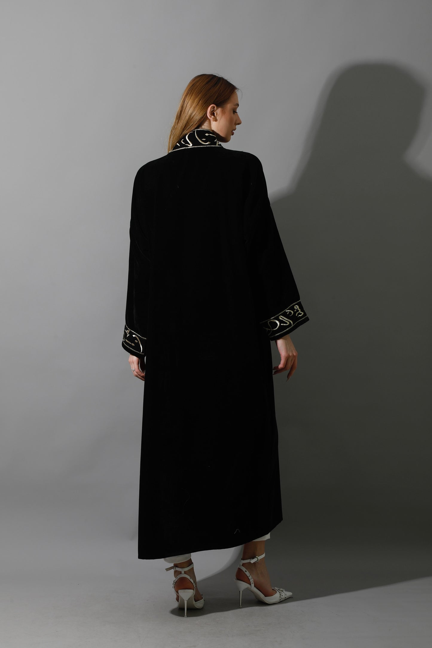 Arabic Letter Long Kaftan - Black & Gold