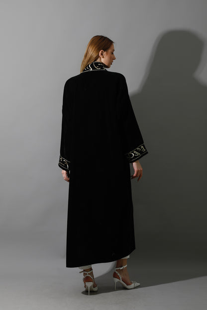 Arabic Letter Long Kaftan - Black & Gold