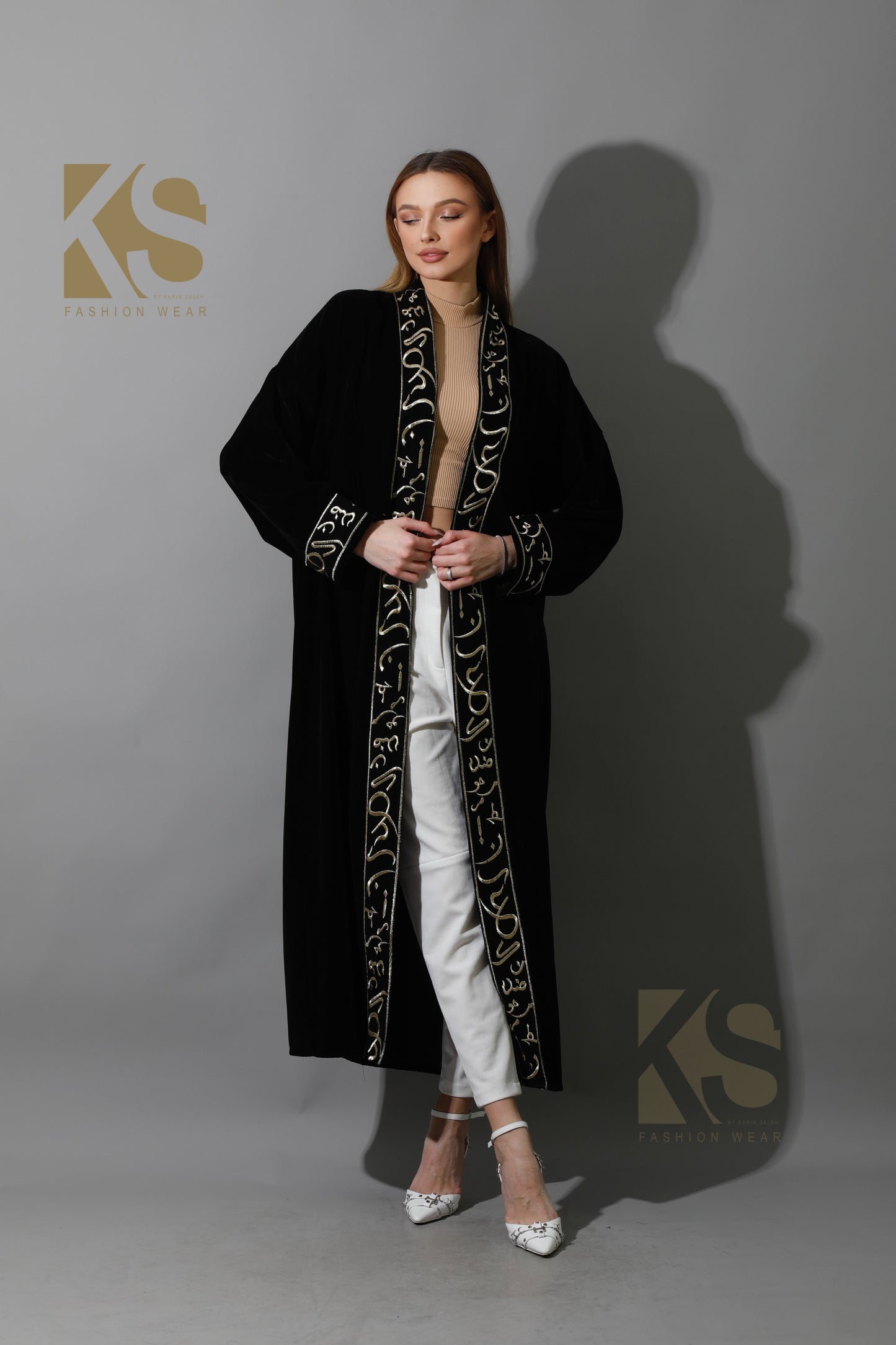 Arabic Letter Long Kaftan - Black & Gold
