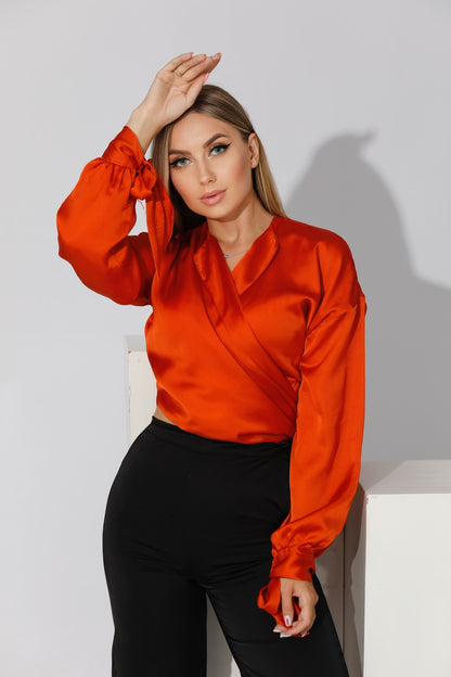 Wrap Tie Blouse - Orange