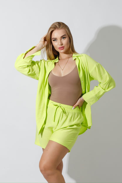 Lose Fit Shirt & Shorts Set - Lime Green