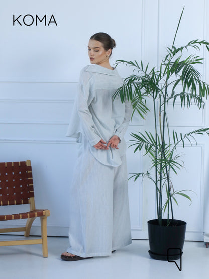 Matilda Long Sleeves Shirt & Wide Leg trousers - Striped Black