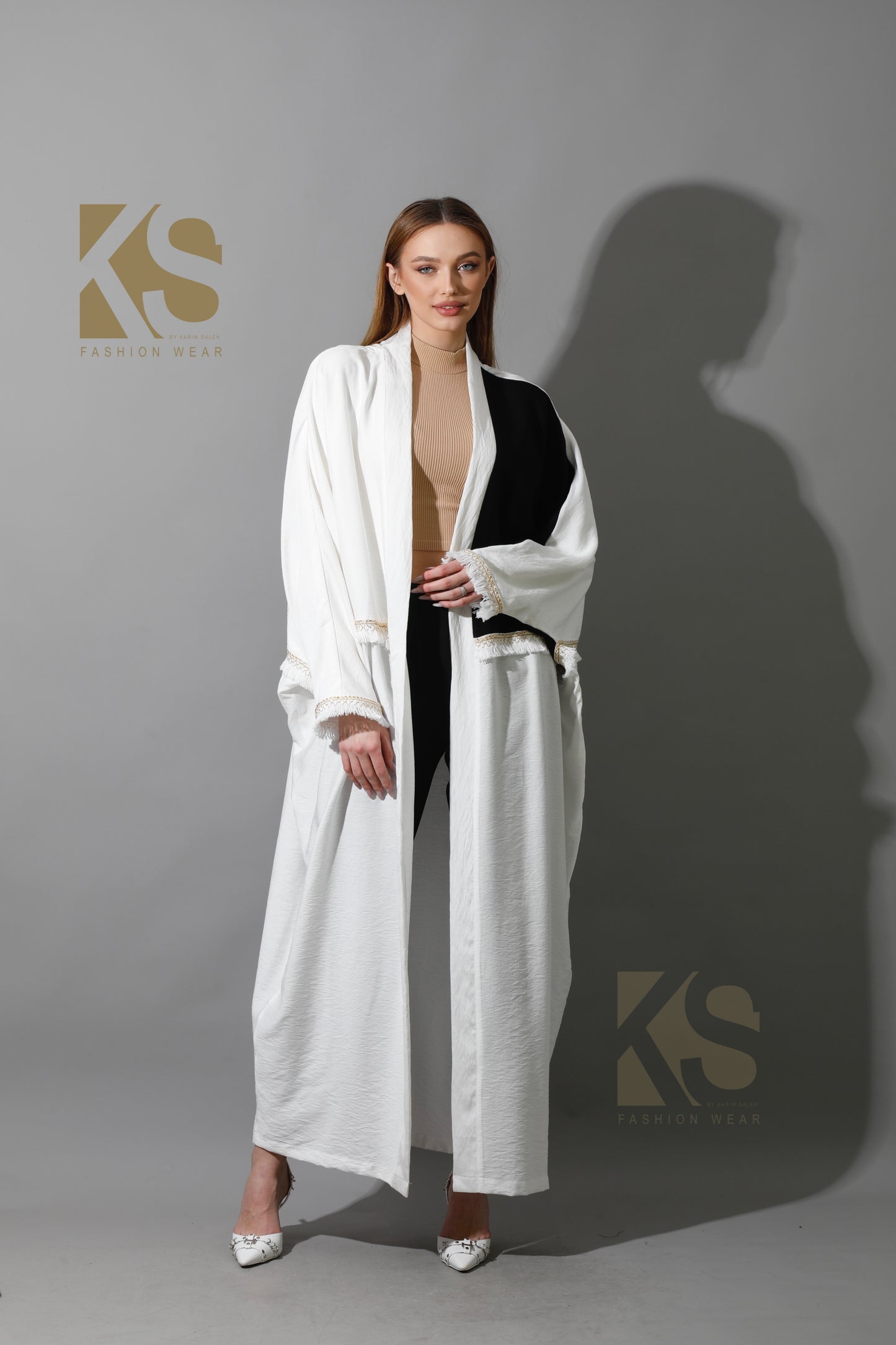 Lose Double Color Kaftan - White X Black