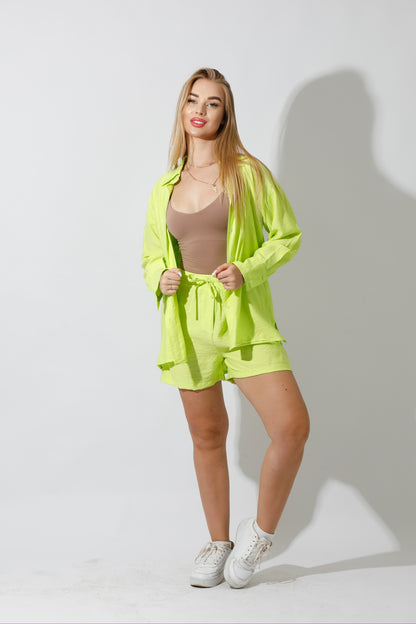 Lose Fit Shirt & Shorts Set - Lime Green