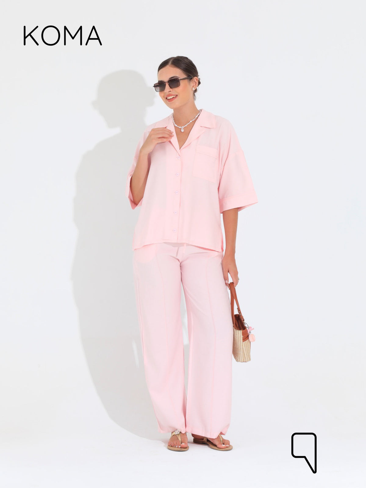 Maeve ShortSleeve Shirt & Blend Trousers Set - Pink