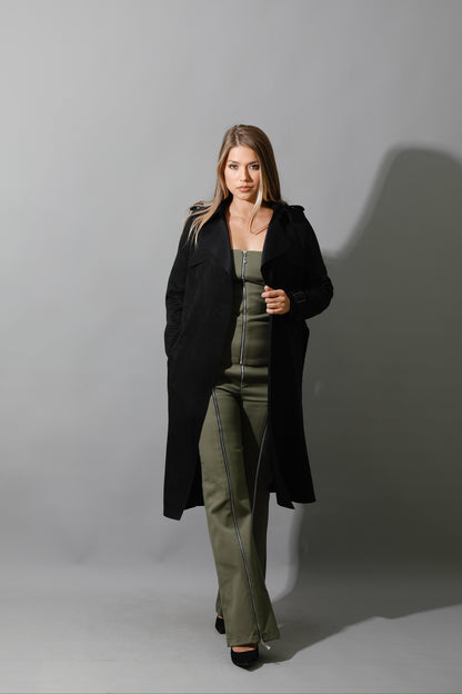 Wrap Trench Cardigan - Black
