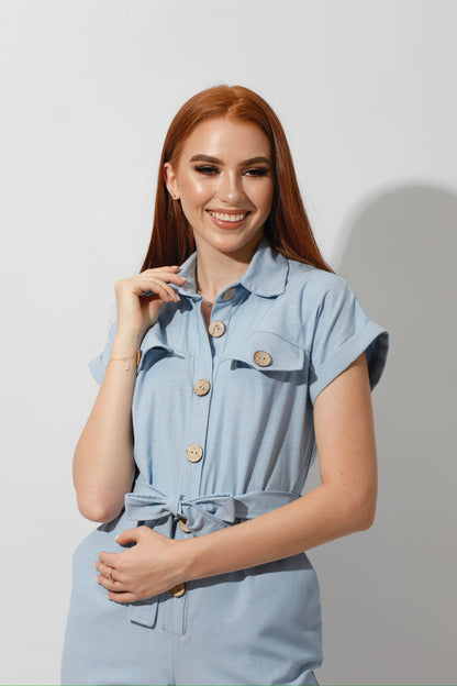 Buttons Jeans Jumpsuit - Light Blue