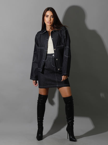 Co-Ord Jeans Sleeves Jacket - Navy Blue