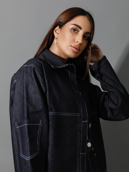 Co-Ord Jeans Sleeves Jacket - Navy Blue