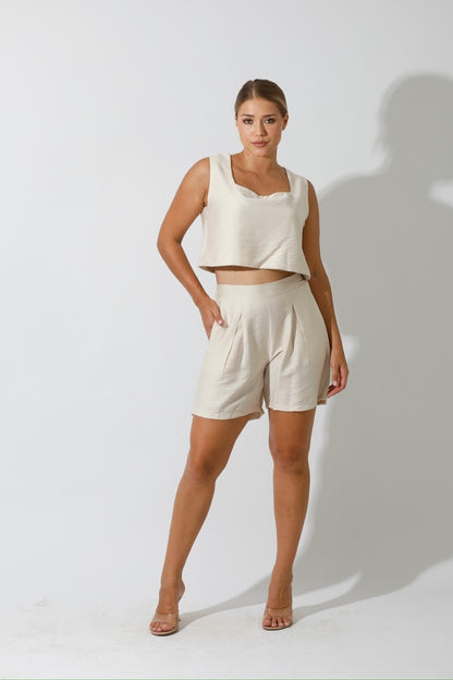 Flared Shorts - Beige