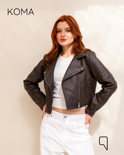 Leather Biker Jacket - Brown