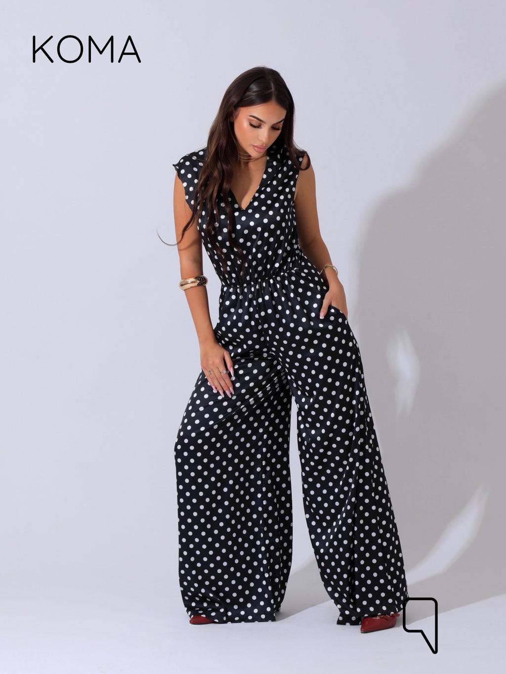 Dahlia Flared Jumpsuit - Polkadots Black