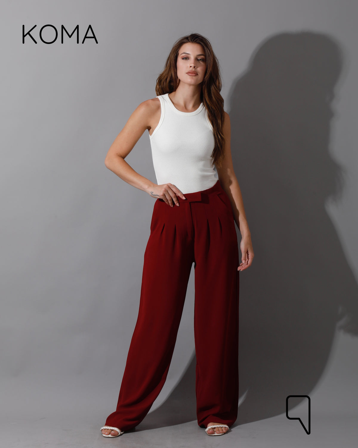 High Waist Straight Leg Trousers - Maroon
