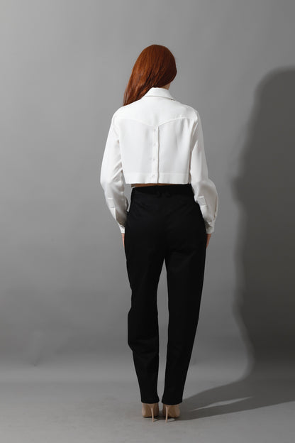 High Rise Paper-Bag Pants - Black