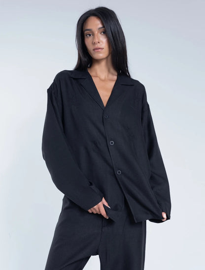 Ella Stitch Linen Shirt In Sand - Black