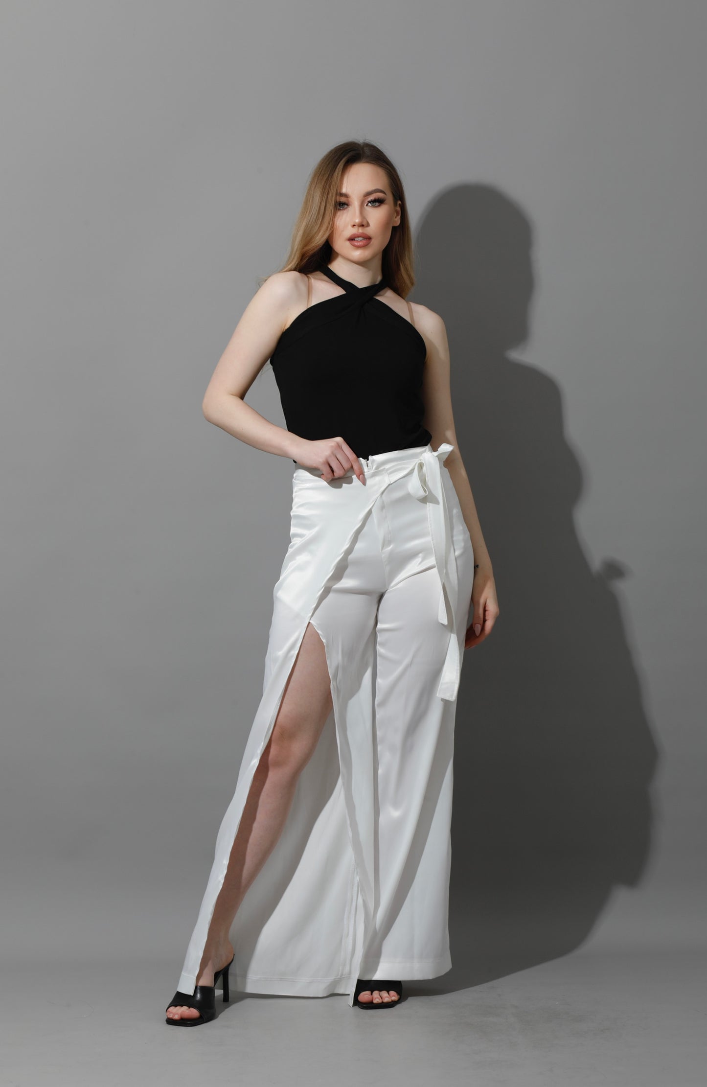 Wrap Pants With Front Slit - White