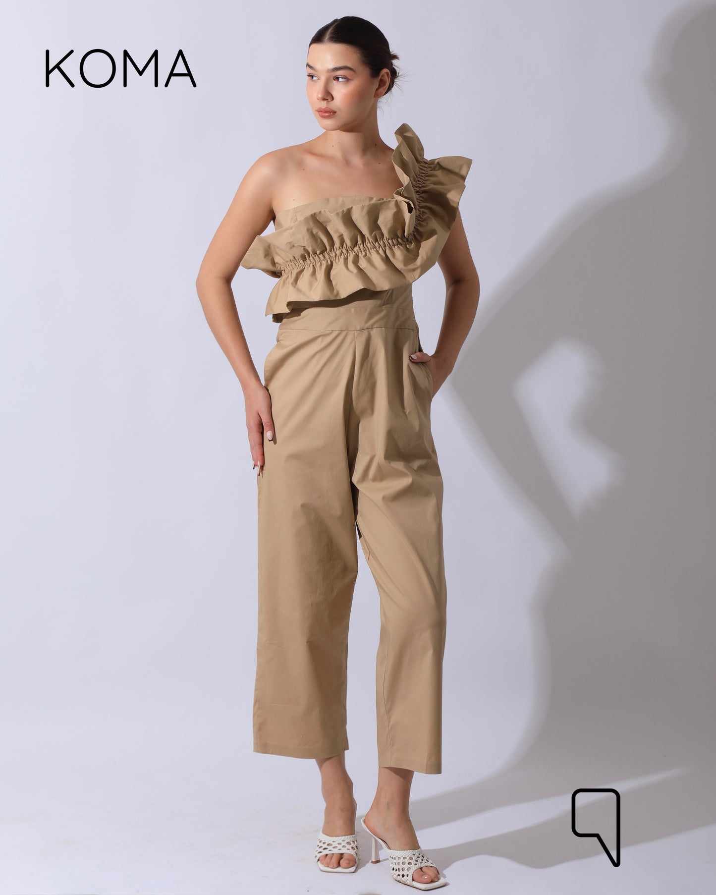 Marta Asymmetric Ruffle Jumpsuit - Beige