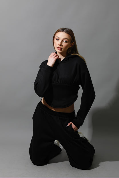 Corset Hoodie Set - Black
