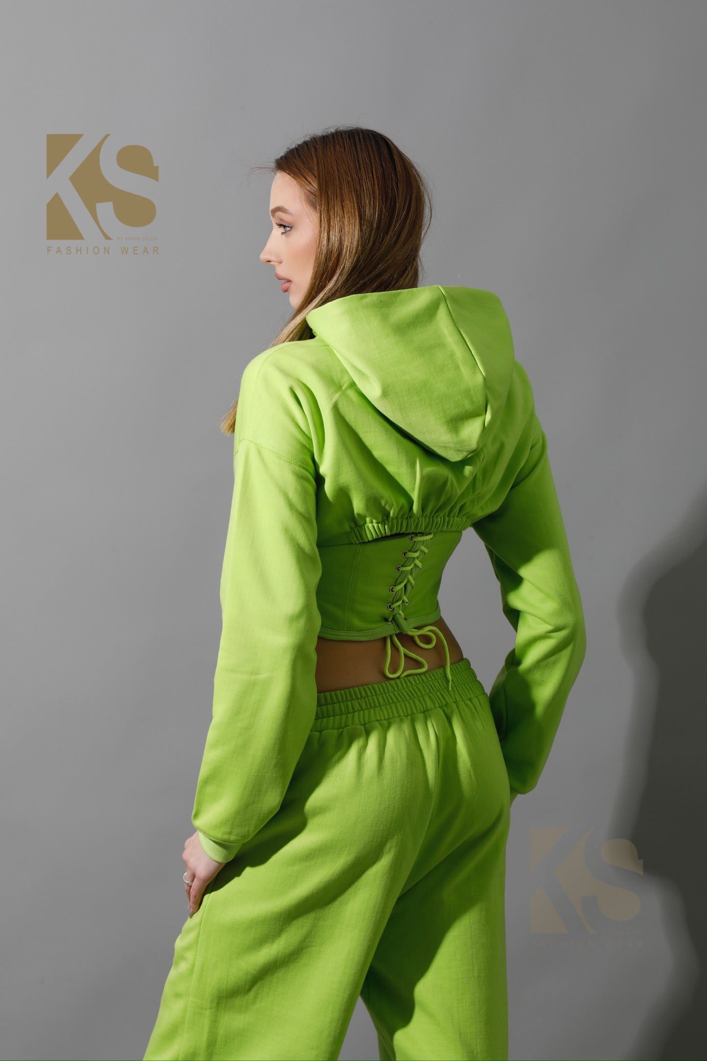 Corset Hoodie Set - Lime Green