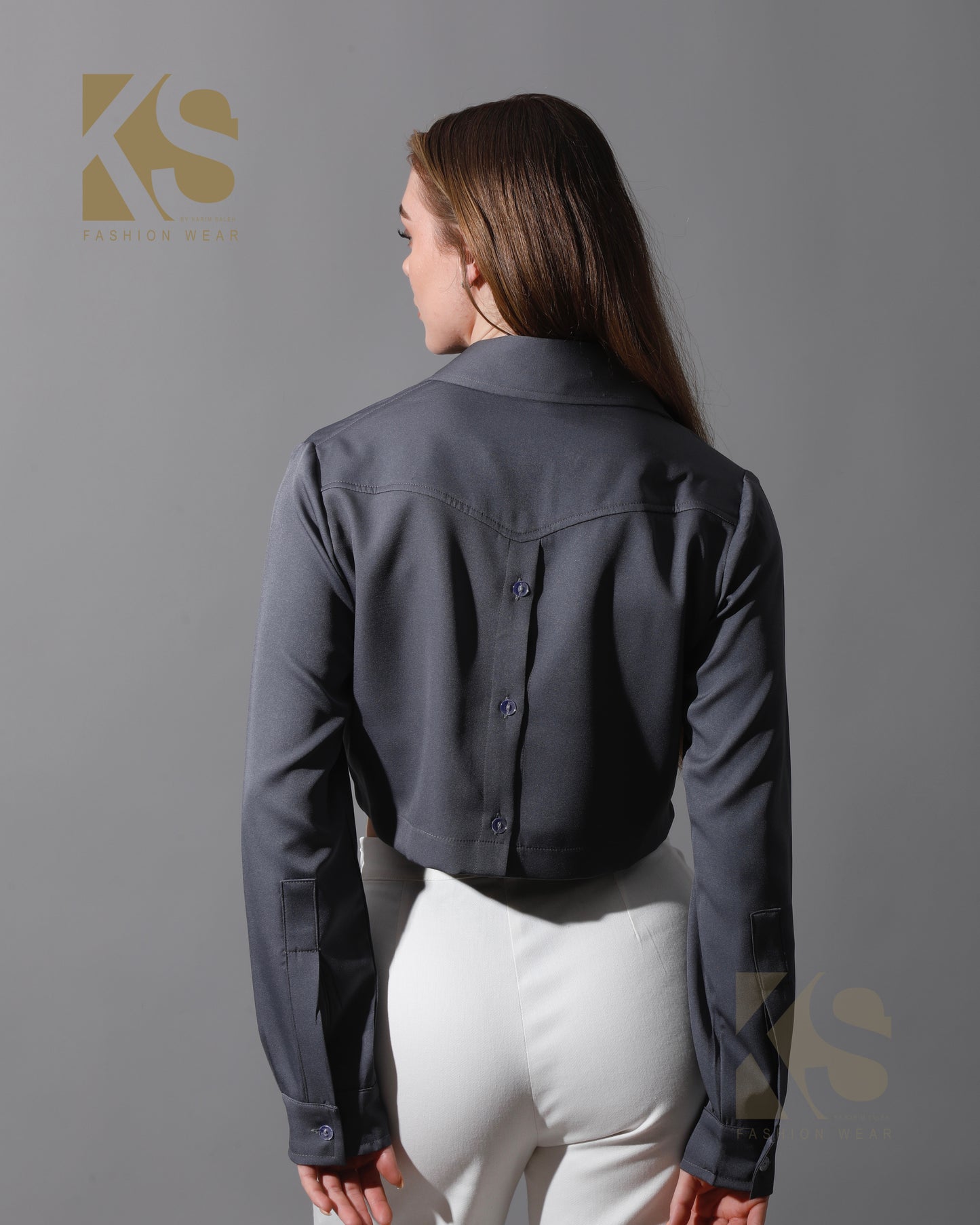 Pockets Cropped Shirt - Gray