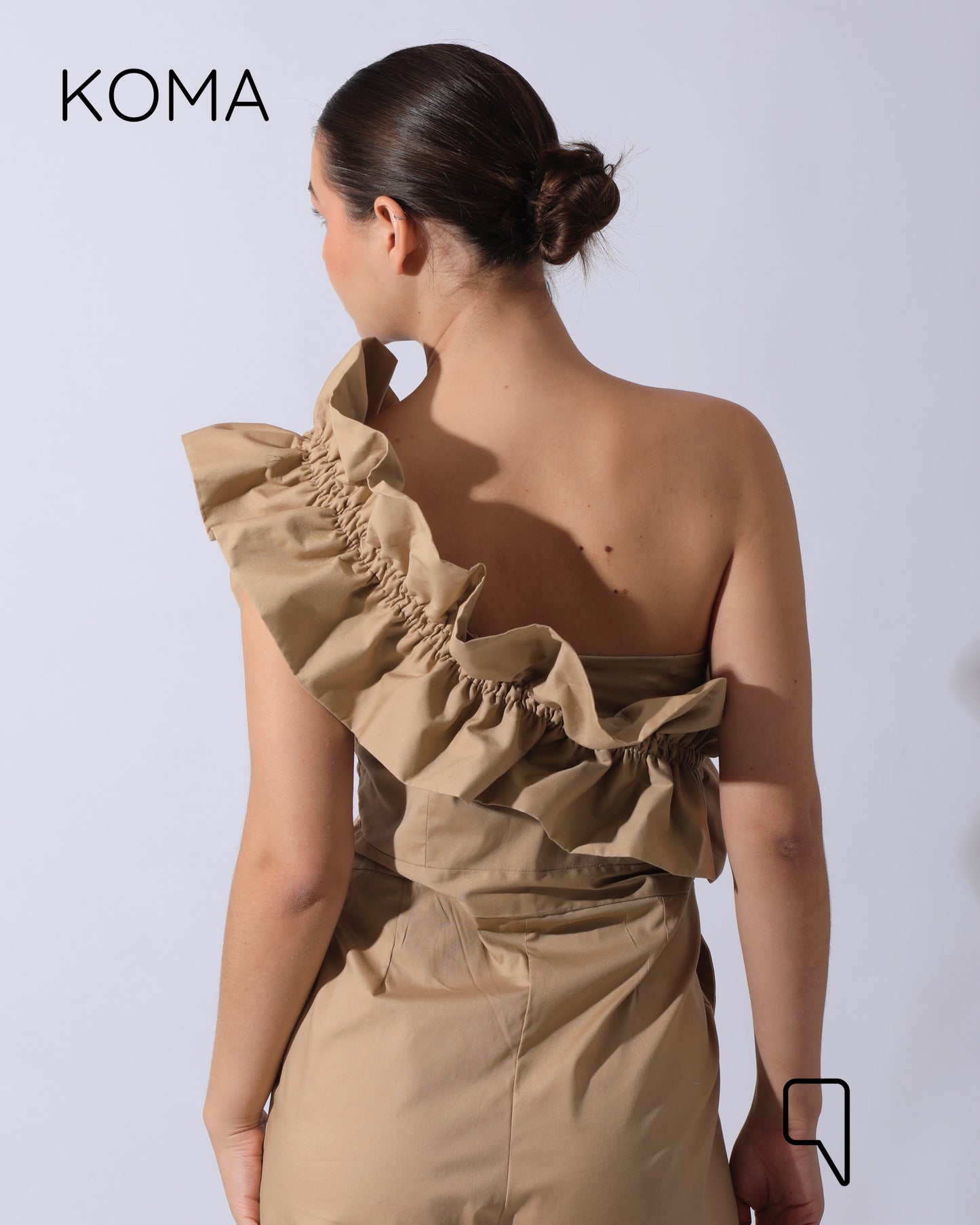 Marta Asymmetric Ruffle Jumpsuit - Beige