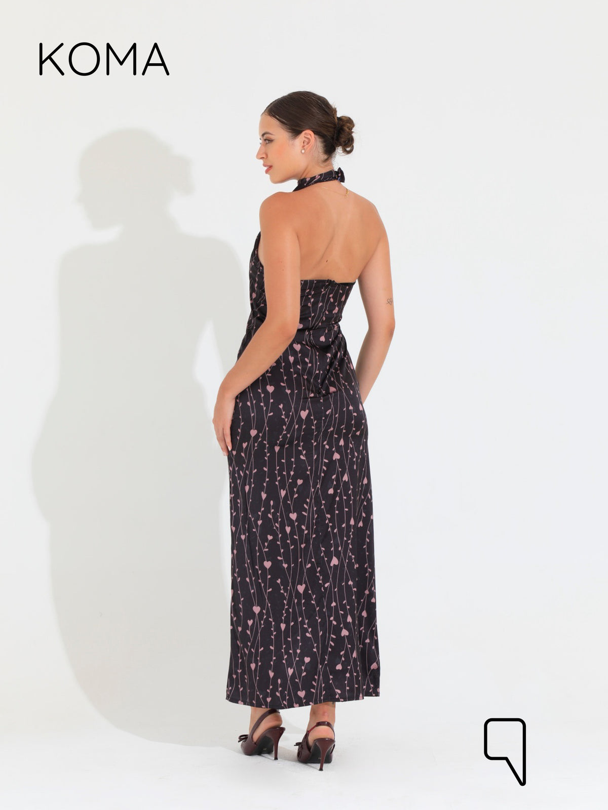 Dahlia Floral Backless Dress - Multicolored Black