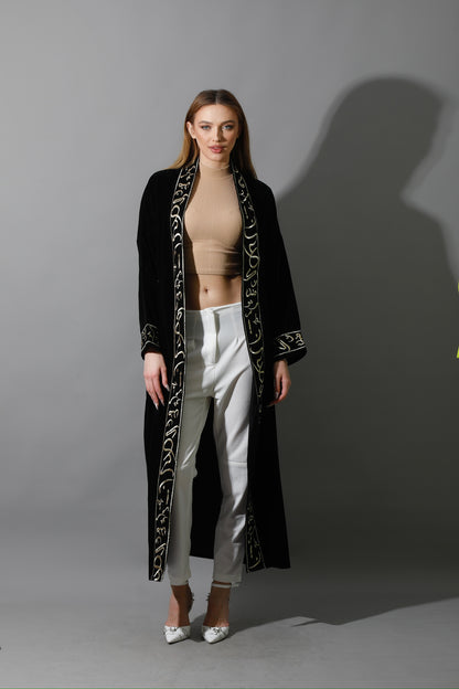 Arabic Letter Long Kaftan - Black & Gold