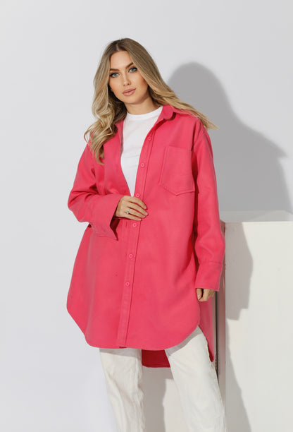 Woolen Oversized Shirt - Barbie Pink