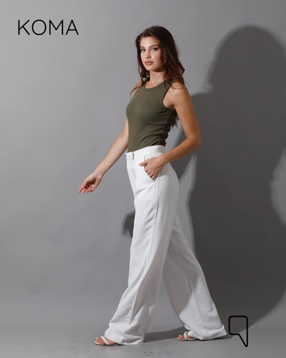 High Waist Straight Leg Trousers - White