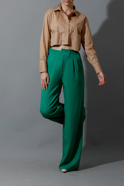 Noelle High Waist Wide Leg Trousers - Green